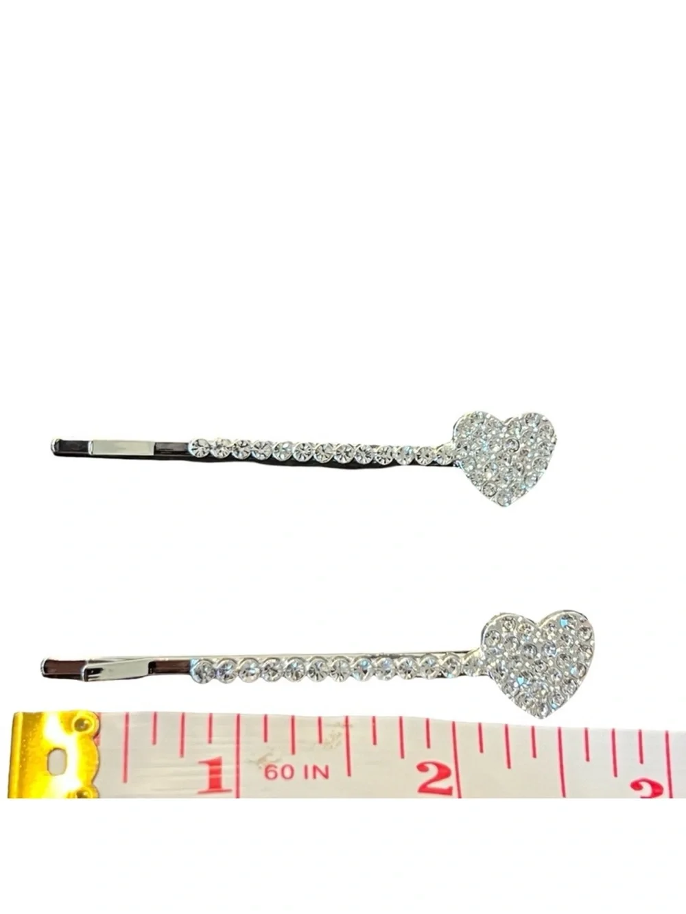 Silver Heart Crystal Rhinestone Hair Pins Clips approx 2.5”FINAL PRICE DROP